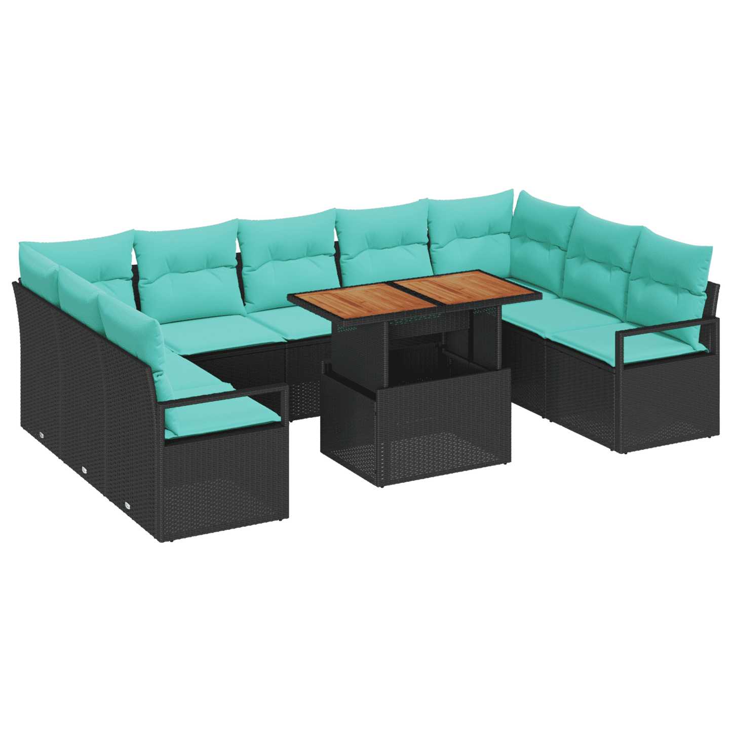 vidaXL 10 Piece Garden Sofa Set with Cushions Black Poly Rattan Acacia