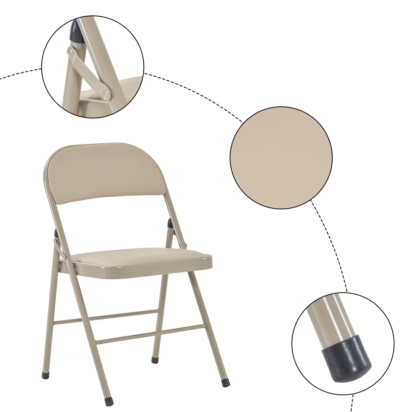 Set of 6 Folding Chairs with Padded Cushion, Foldable Iron & PVC Chair, Folding Chairs for Indoor, Outdoor, Party, Dining, Light Brown