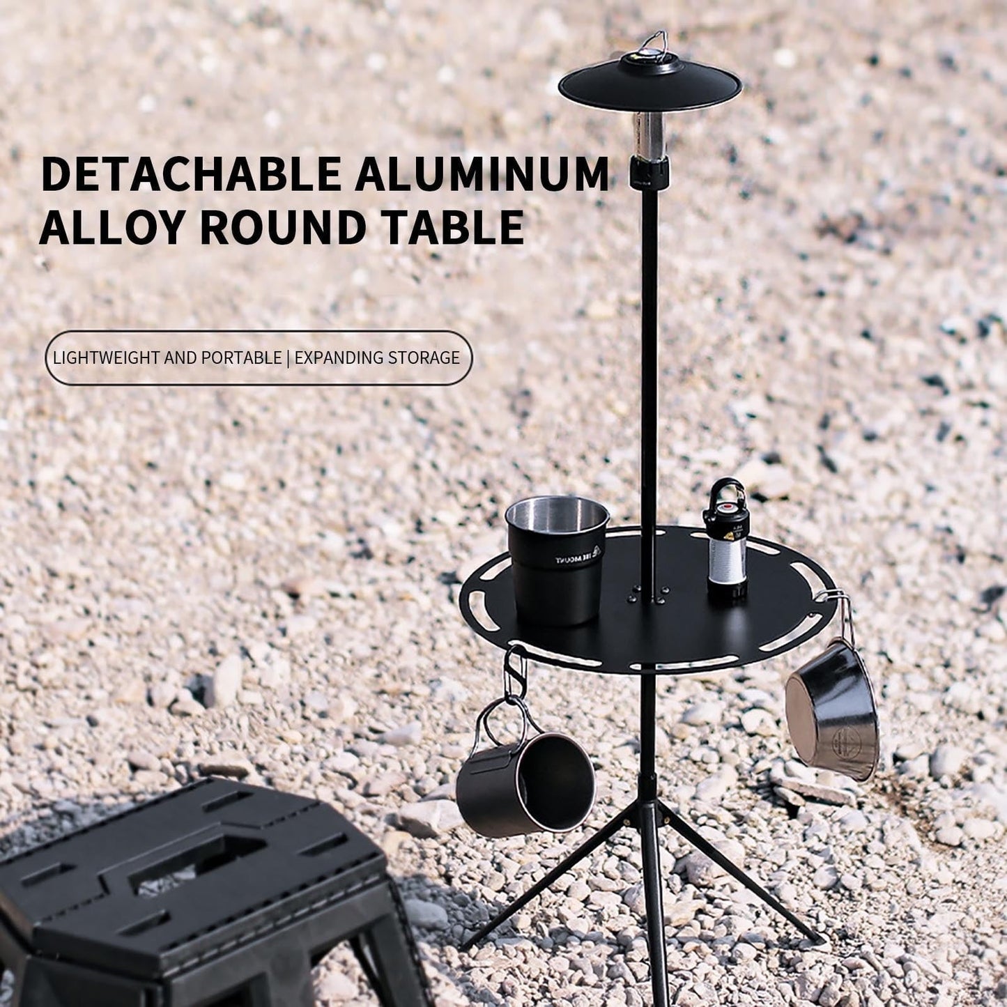 pvdgvd Outdoor Expandable Round Table, Aluminum Alloy - Detachable, Foldable, Portable Lifting - Tableware Storage Rack - for Camping, Dining, Beach, Picnic