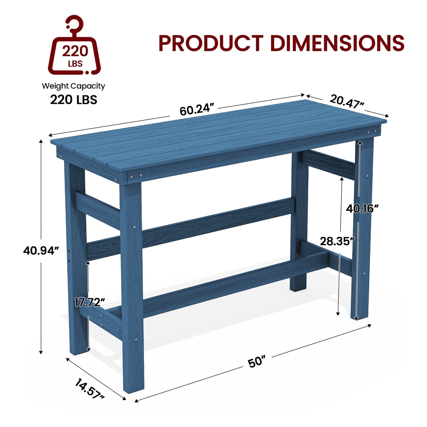 SERWALL 41" Outdoor Bar Table, HDPE All Weather Adirondack Outdoor Bar Height Table, Navy