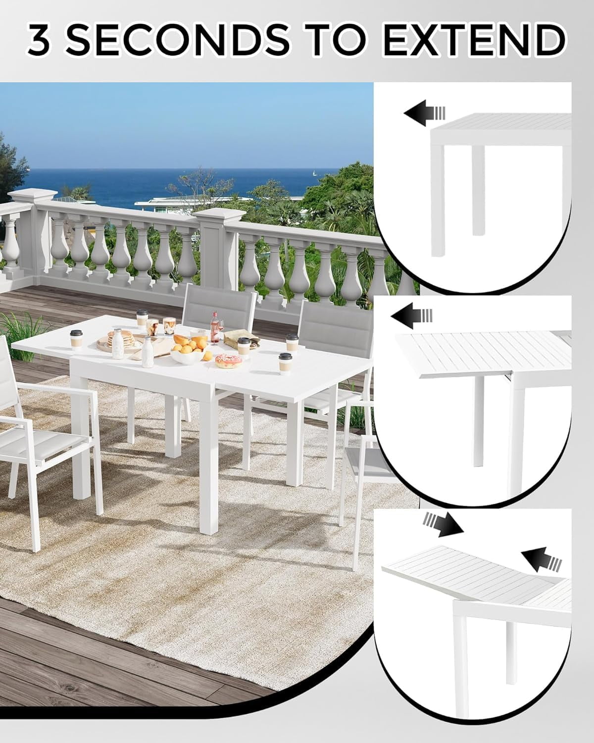 Expandable Aluminum 31"-63" Outdoor Dining Table Set for 4-6 People - Sleek Slatted Design for Patio, Garden & Deck - Durable & Weather-Resistant - Easy Care & Lightweight