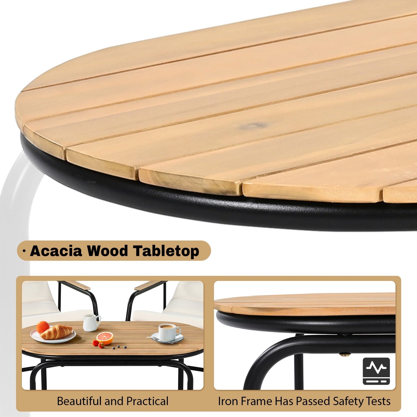 Euroco Outdoor Chaise Lounge Chairs Set with Acacia Wood Table,Pool Lounge Chairs for Lawn,Beige+White