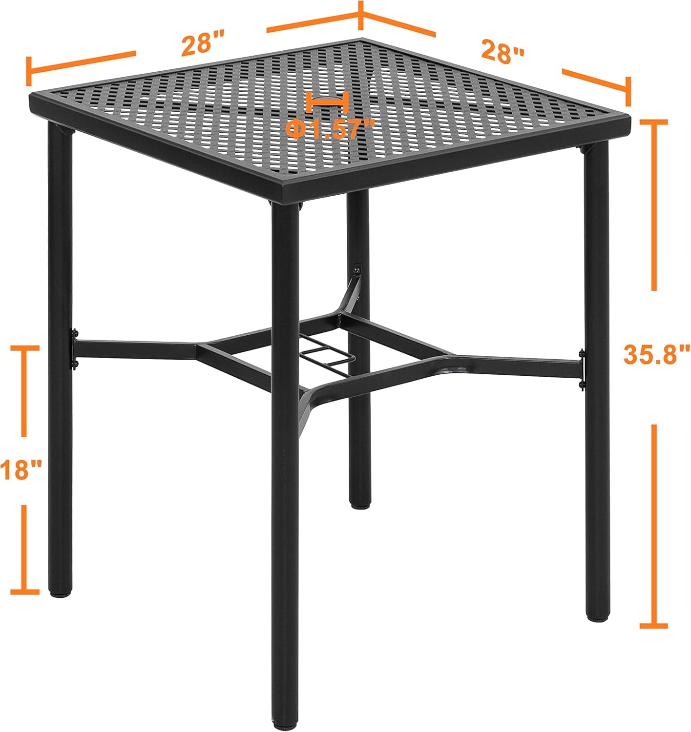 ETHFRF Patio Bar Table with Umbrella Hole, Steel Metal Frame Bar Height Bistro Table, Outdoor Bar Table for Garden, Backyard, Patio and Poolside, Black