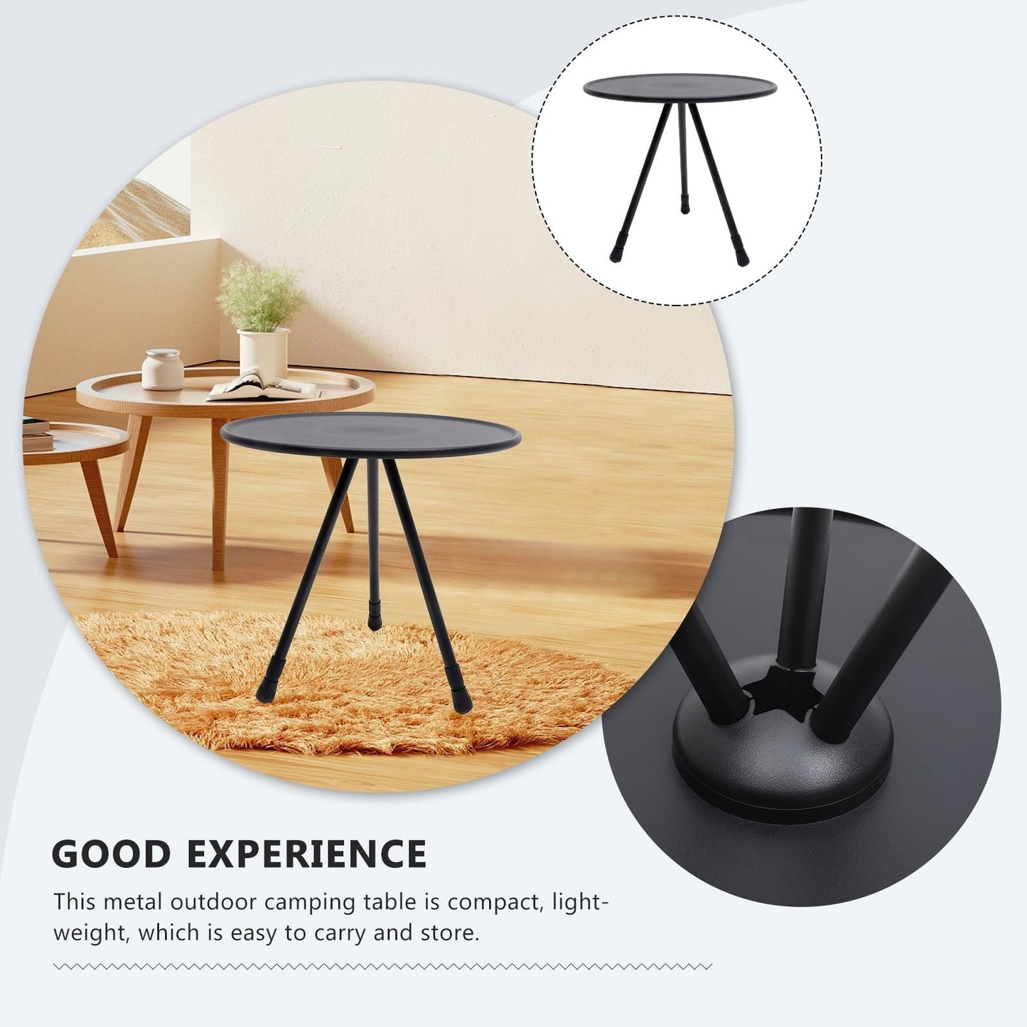 UPOUART 1Pcs Black Round Portable Picnic Table for Outdoor Camping and Barbecue