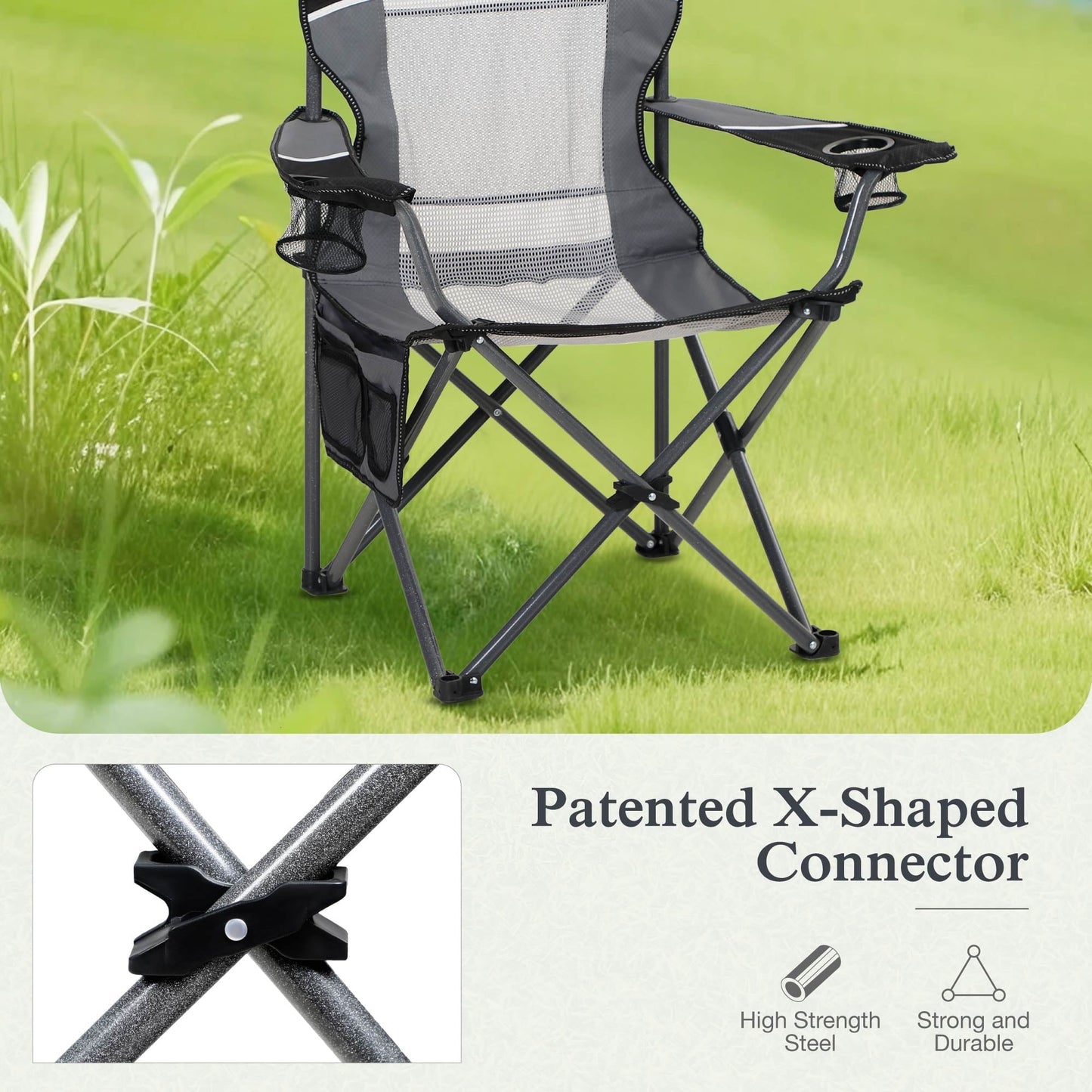 Sophia & William 2 Pack Oversized Camping Chair Portable Mesh Folding Chair with Cup Holder Supports up to 450Lbs for Outdoor, Fishing, Beach, Backyard, Black