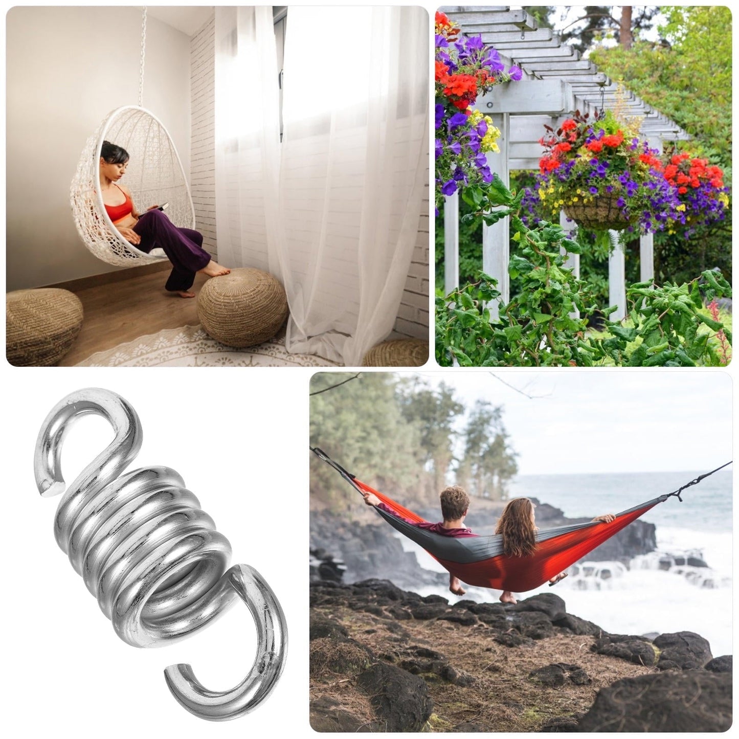 QIFULL Stainless Steel Spring Hammock Chair Hanging Porch Swing Spring Mounting Hammock Chairs 1Set