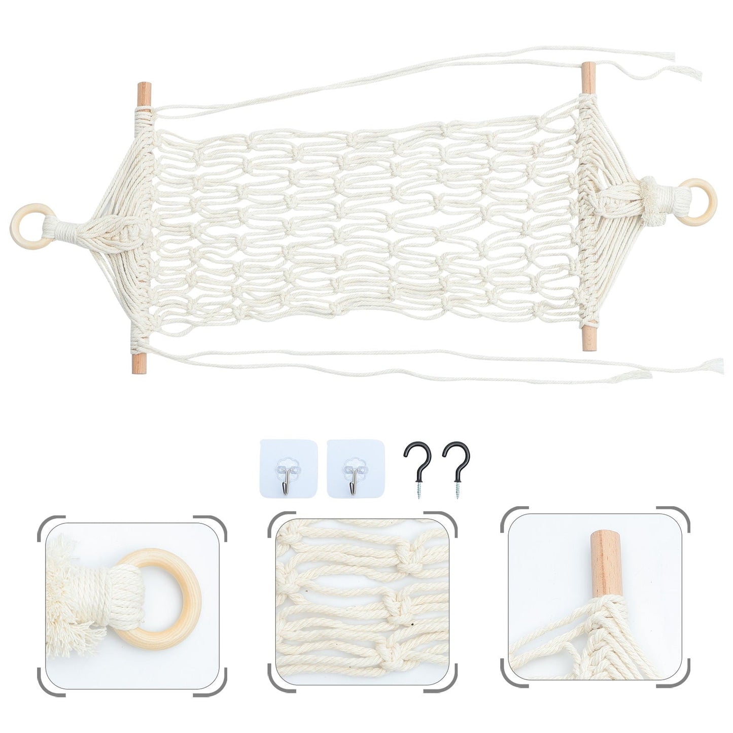 TAILTOSS 1 Set Fruit Hammock for Kitchen with White Cotton and Composite Material