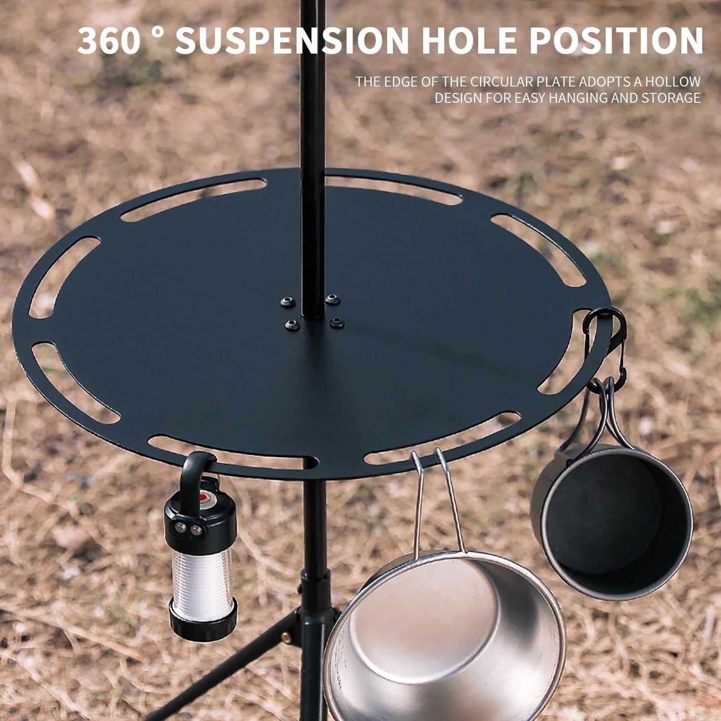 pvdgvd Outdoor Expandable Round Table, Aluminum Alloy - Detachable, Foldable, Portable Lifting - Tableware Storage Rack - for Camping, Dining, Beach, Picnic
