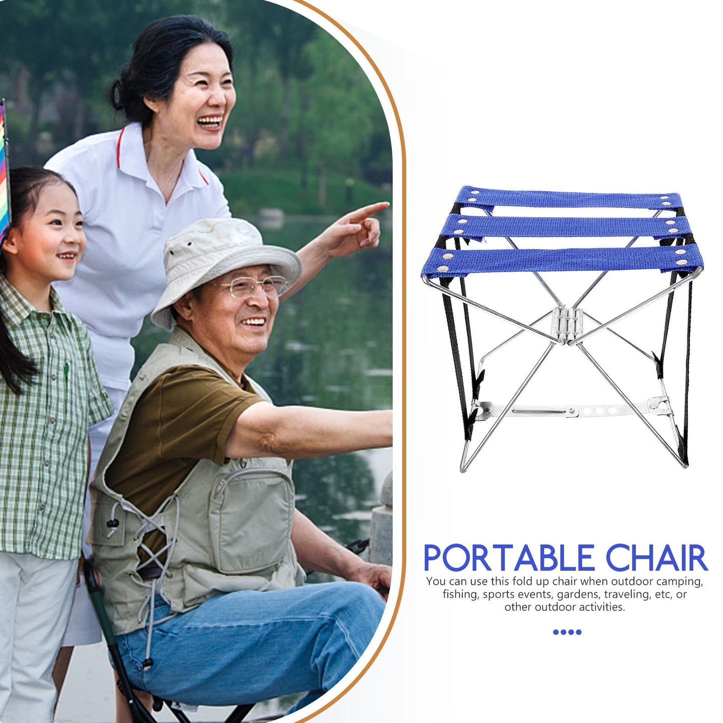 SEWCHICS Camping Folding Stool Rectangular Blue Metal Fabric 1Pack