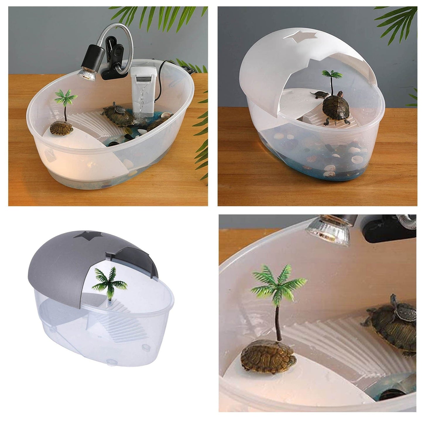 Plastic Turtle Terrarium, Basking Platform,Swimming Area, Semi-Closed Ventilated Lid, 25x17cm, Smooth Surface, Easy Clean, Small Reptile Tank