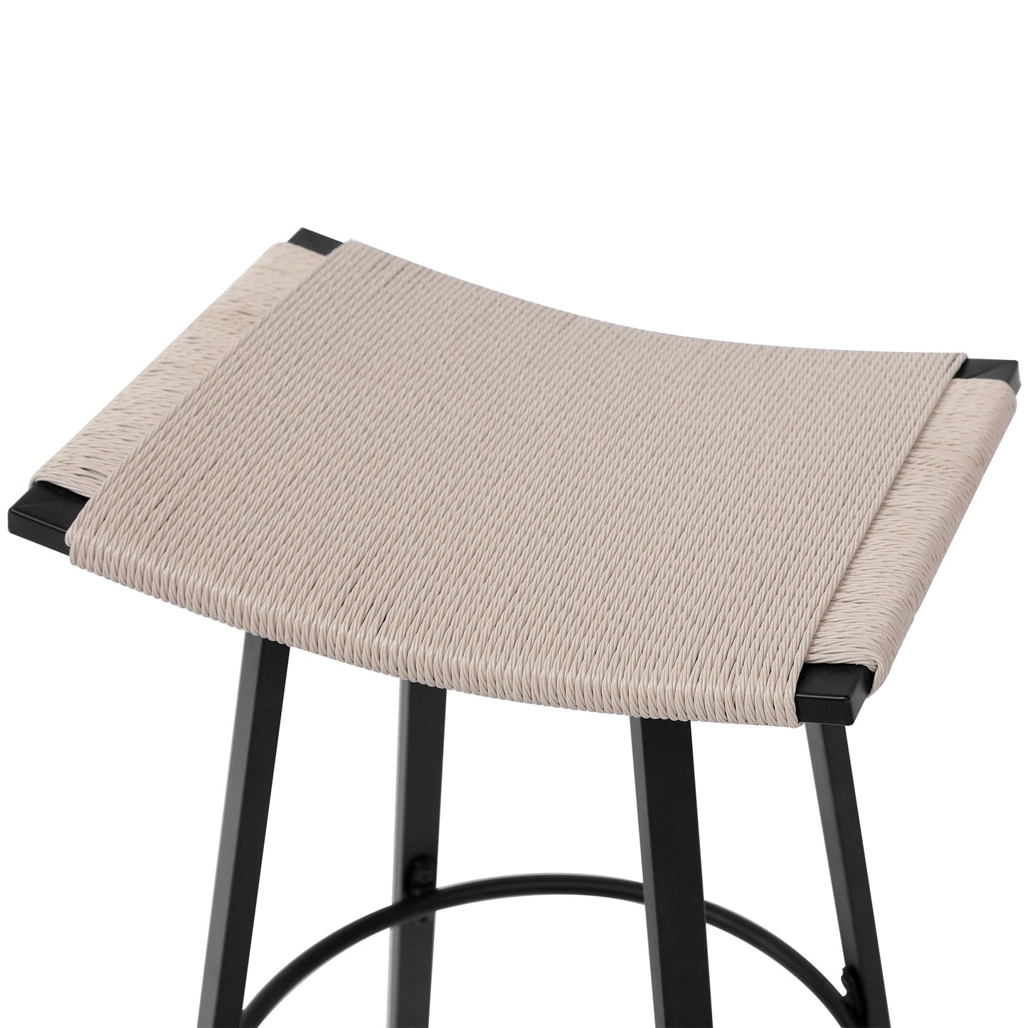 Set of 2 Counter Height Bar Stools Backless Handwoven Kitchen Dining Chairs with Round Footrest PVC Weaving Pub Stool for Indoor & Outdoor (White)