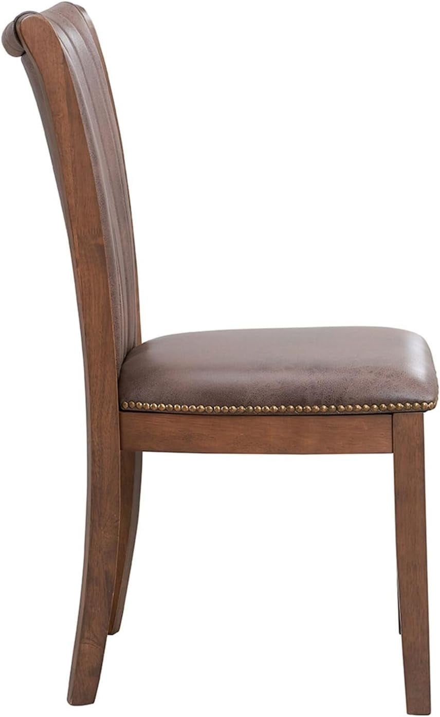 SHAORONG Set of 2 Upholstered Dining Chairs, Vintage Brown Fabric with Padded Cushion, Solid Wood Frame, High Back Design for Kitchen, Dining Room, or Living Room, Oak