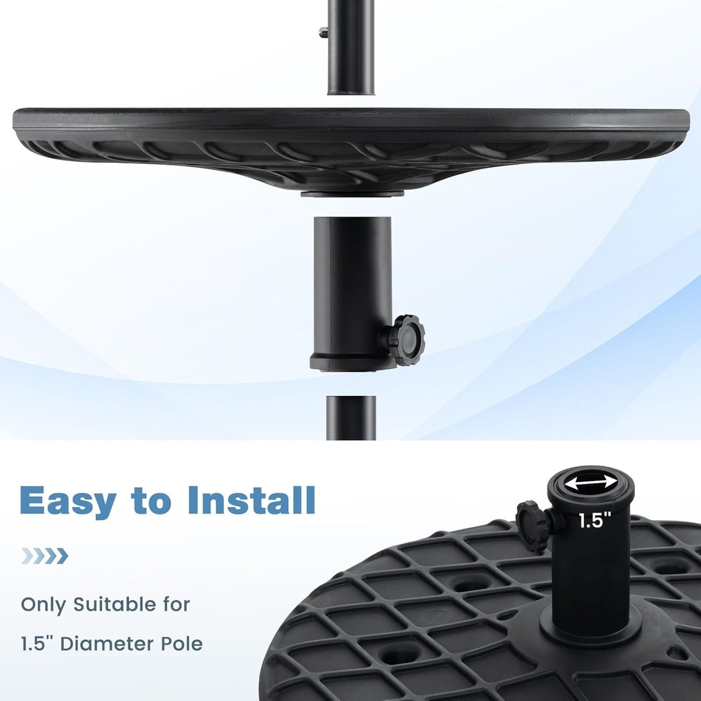 SUPQ Umbrella Pole Table Tray - 20" Outdoor Side Table with 1.5" Umbrella Hole, Height Adjustable Knob, All-Weather PE Matrial, for Patio, Backyard, Deck, Garden, Poolside, Black