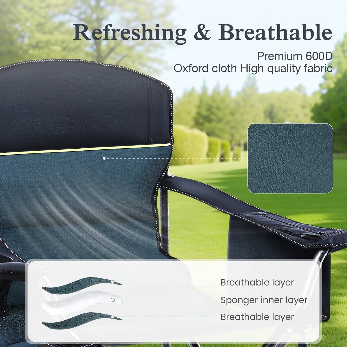 Sophia & William Heavy Duty Steel Camping Chair Outdoor Oversized Padded Lawn Chair with Cooler, 450LBS Capacity, 2 Pack, Green