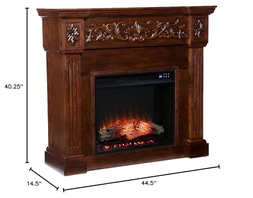 SEI Furniture Calvert Electric Fireplace with Carved Floral Trim, New Espresso