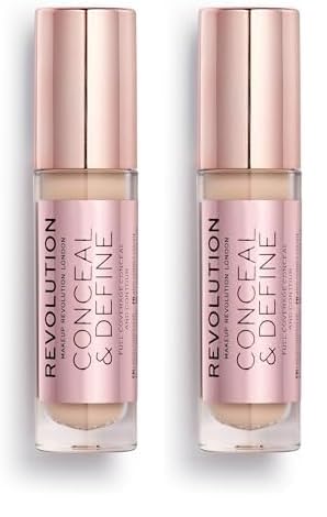 Revolution Beauty, Conceal & Define Concealer, Full Coverage & Lightweight, Long-Lasting Matte Finish, Vegan & Cruelty Free, C3 Fair to Light Skin Tones, 0.14 Oz. (Pack of 2)