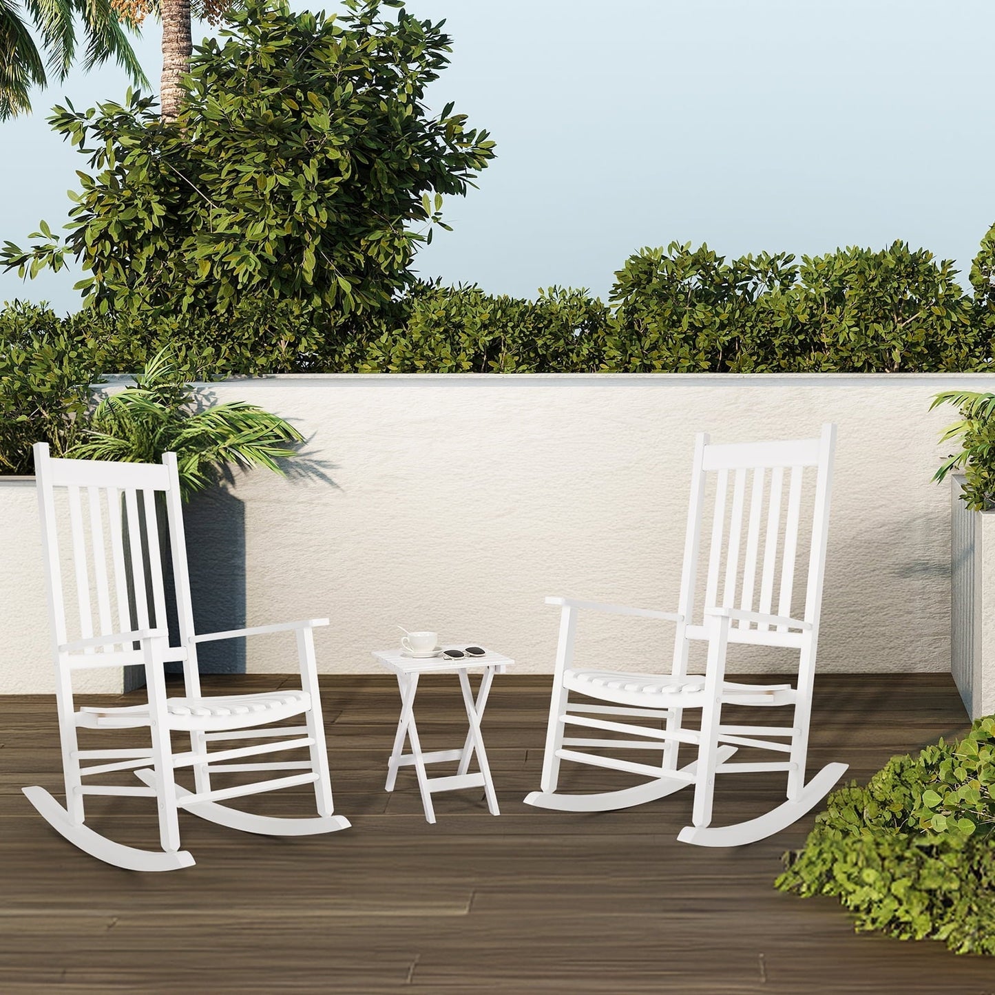 TLGREEN Outdoor Wood Porch Rocking Chair, Outdoor Rocker for Garden, Porch, Balcony(White)
