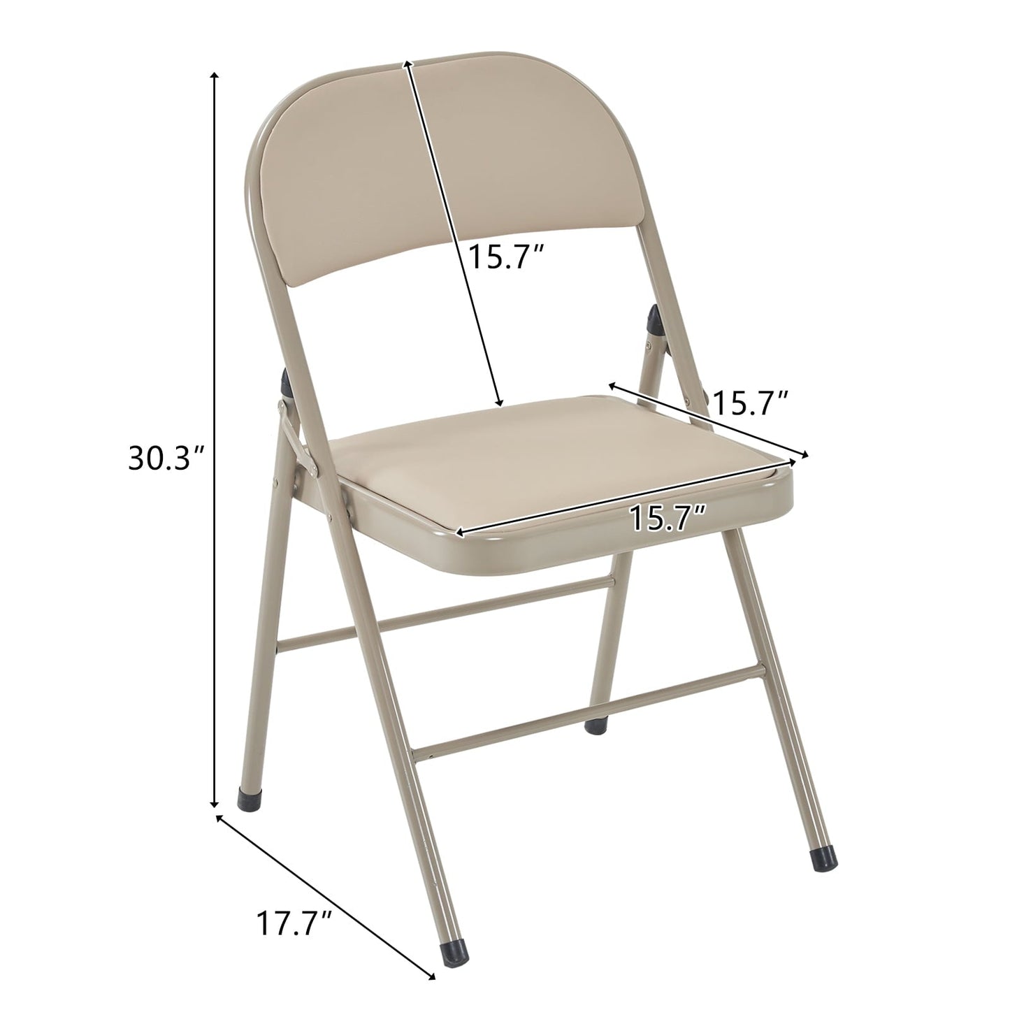Set of 6 Folding Chairs with Padded Cushion, Foldable Iron & PVC Chair, Folding Chairs for Indoor, Outdoor, Party, Dining, Light Brown