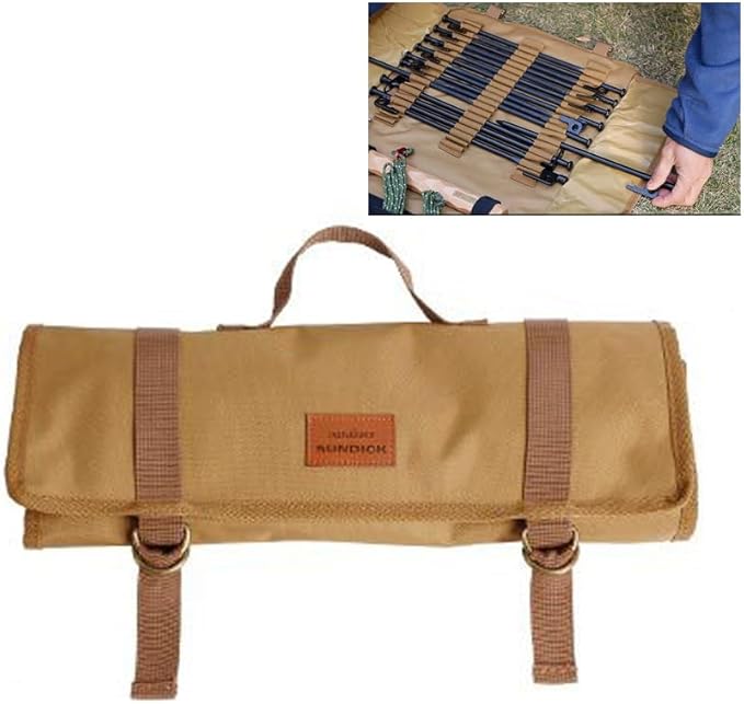 Tent Stakes Storage Bag Max 14.96"/38cm in Length Color Khaki, Suitable for Camping Hammer Set