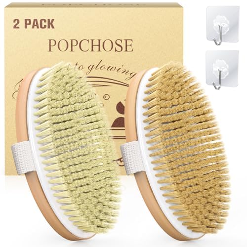 POPCHOSE Dry Brushing Body Brush, Natural Bristle Dry Skin Exfoliating Brush Body Scrub for Flawless Skin, Cellulite Treatment, Lymphatic Drainage and Blood Circulation Improvement