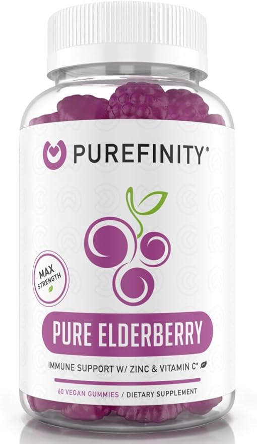 Elderberry Gummies with Sambucus, Vitamin C, and Zinc – Your Perfect Daily 3-in-1 Supplement for Kids & Adults – Gluten Free, Non-GMO, Vegan, 60 Count