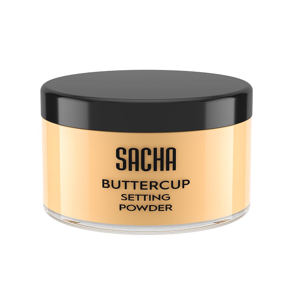 Sacha BUTTERCUP Setting Powder. No Ashy Flashback. Blurs Fine Lines and Pores. Loose, Translucent Face Powder to Set Makeup Foundation or Concealer. For Medium to Dark Skin Tones, 1.75 oz.