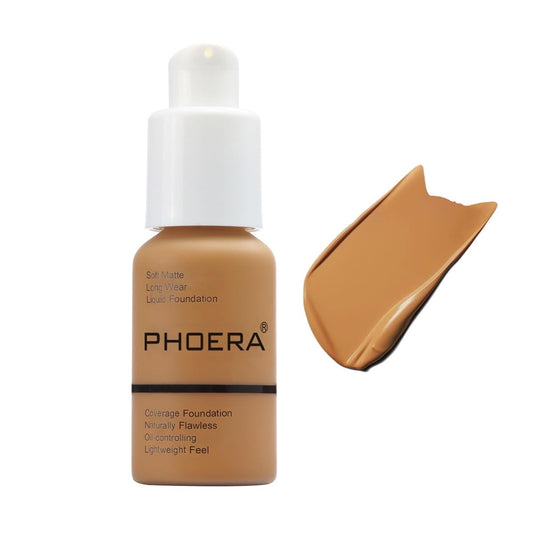 PHOERA Foundation, Long-Lasting Waterproof Oil Full Coverage Flawless Soft Matte Liquid Foundation.( 1pcs-111# Chestnut)