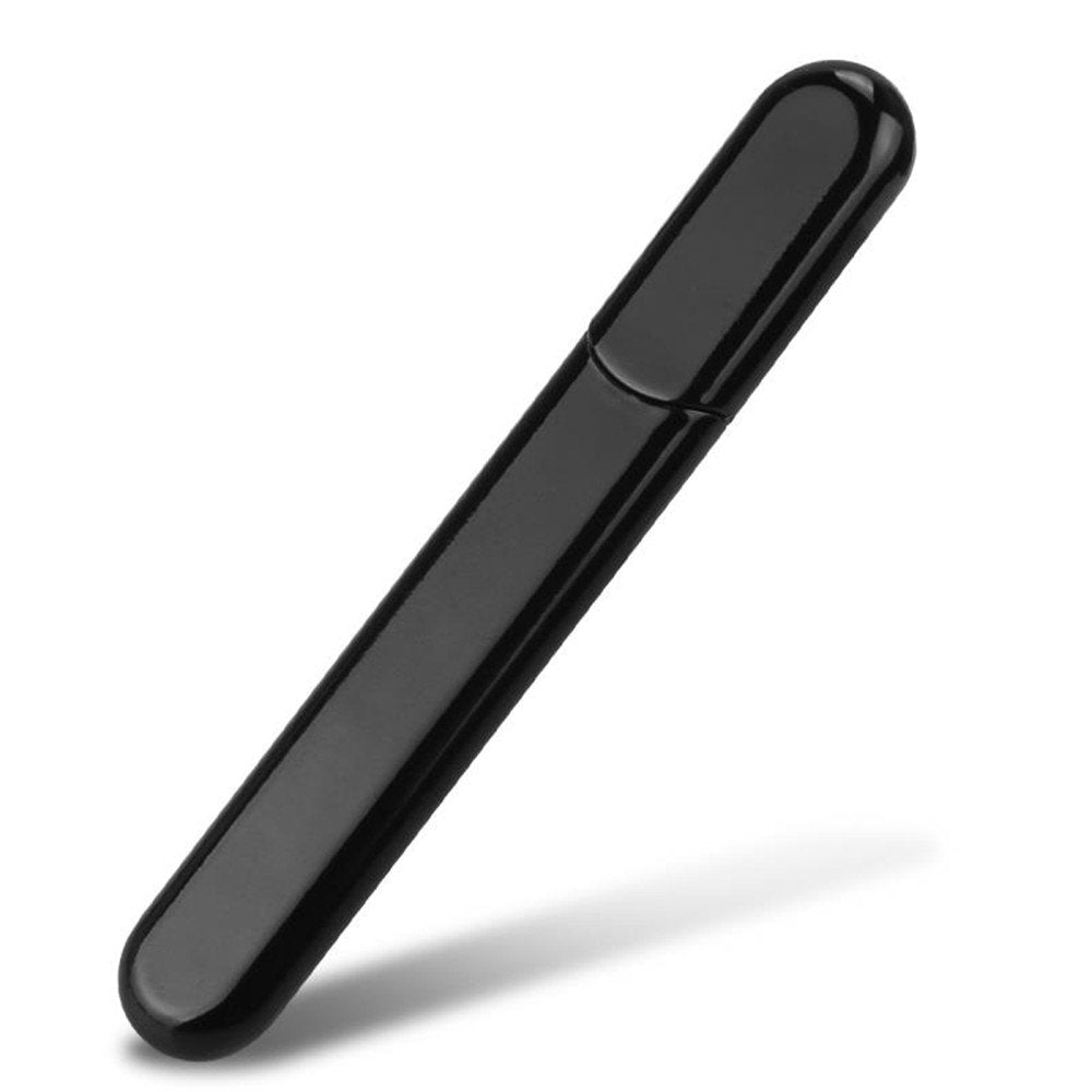 MiDenso Premium Glass Nail File with Case, Crystal Diamond Salon Best Beauty Nail Buffer for Natural and Acrylic Nails Christmas Gift for Woman and Man,Classic Piano Black