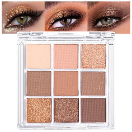evpct 9 Colors Nude Pink Brown Maroon Glitter Shimmer Matte Eye Shadow Palette Makeup, Highly Pigmented Waterproof Brown Nude Maroon Cocoa Chocolate Shimmer Sparkling Party Eyeshadow Palette