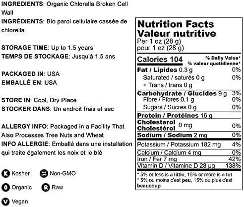 Food to Live Organic Chlorella Powder, 4 Pounds — Non-GMO, Kosher, Raw Green Algae, Vegan Superfood, Bulk, Pure Vegan Green Protein, Rich in Vitamins and Minerals, Great for Drinks, Broken Cell Wall
