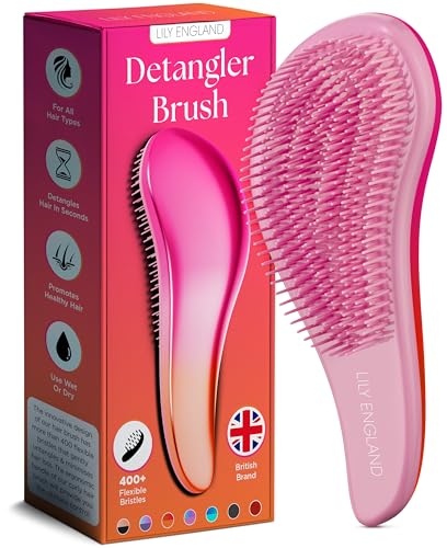Lily England Detangler Hair Brush for Curly, Thick, Straight & Natural Hair - Gentle Detangling Brush for Women, Kids & Toddlers with Flexible Bristles - Smooth Hairbrush for Wet & Dry Hair, Pink