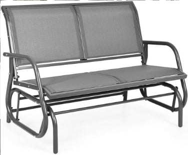 SUPQ Swing Glider Chair 48 Inch with Spacious Space, 2 People Swing Lounge Glider Chair Cozy Patio Bench Outdoor & Indoor for Patio, Backyard, Poolside, Lawn Steel Rocking Garden Loveseat (Gray)