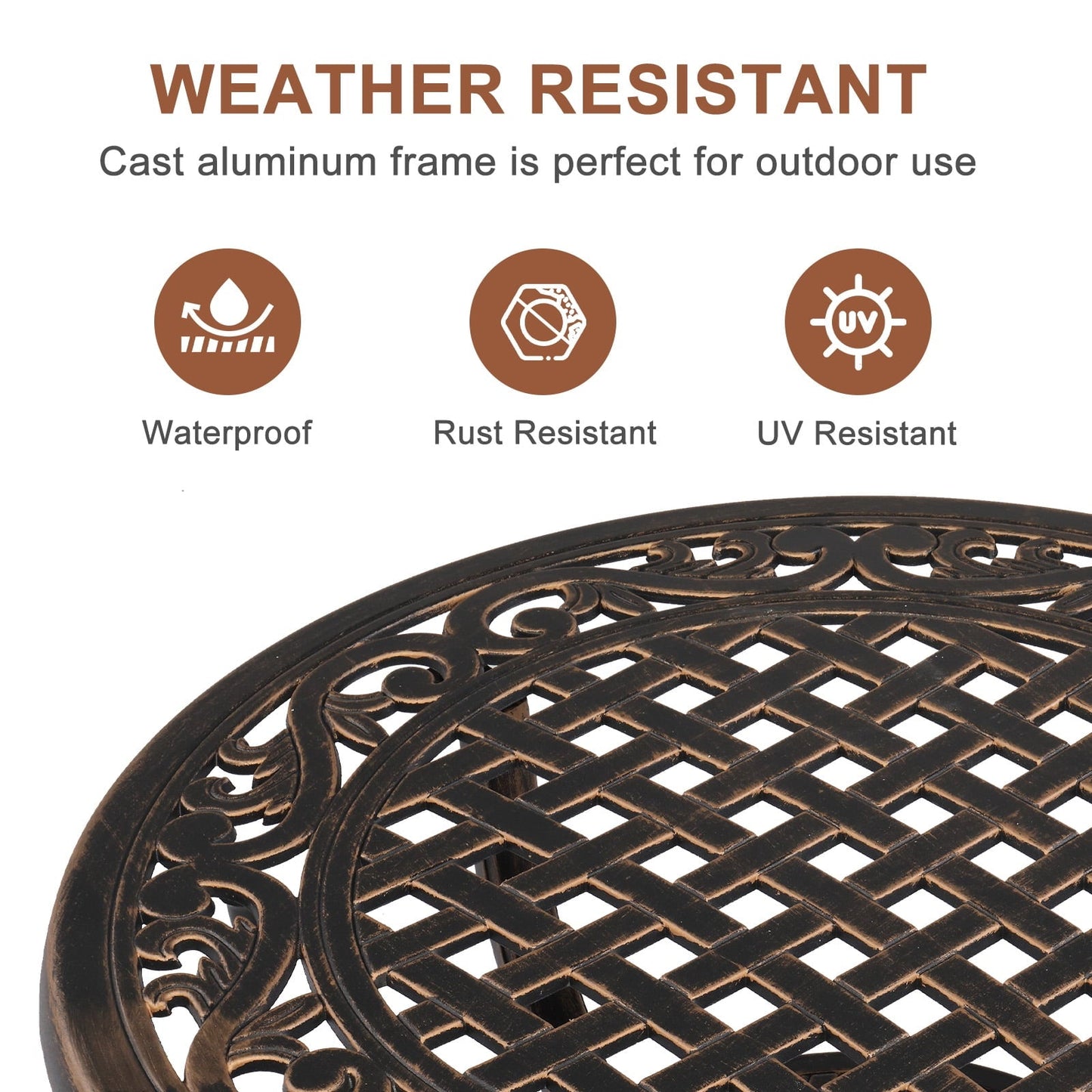 Funnil Outdoor Bistro Table, Cast Aluminum Round End Table, Patio Coffee Table for Indoor Garden Porch Balcony, Antique Bronze
