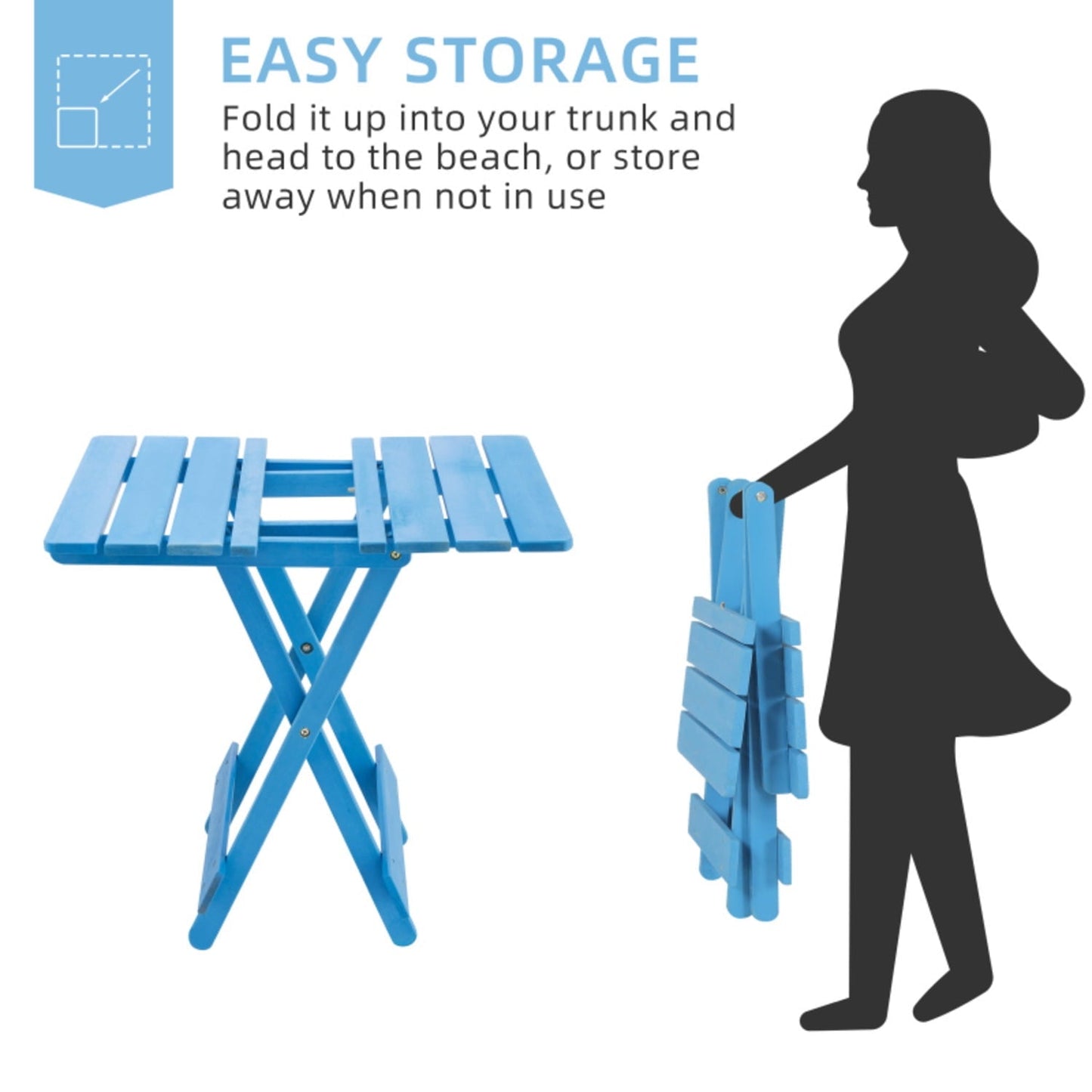 Folding Square Patio Table Outdoor Solid Wood Table For Backyard Balcony Portable Design Space Saving Blue Color Durable Weather Resistant Easy Setup Versatile Use