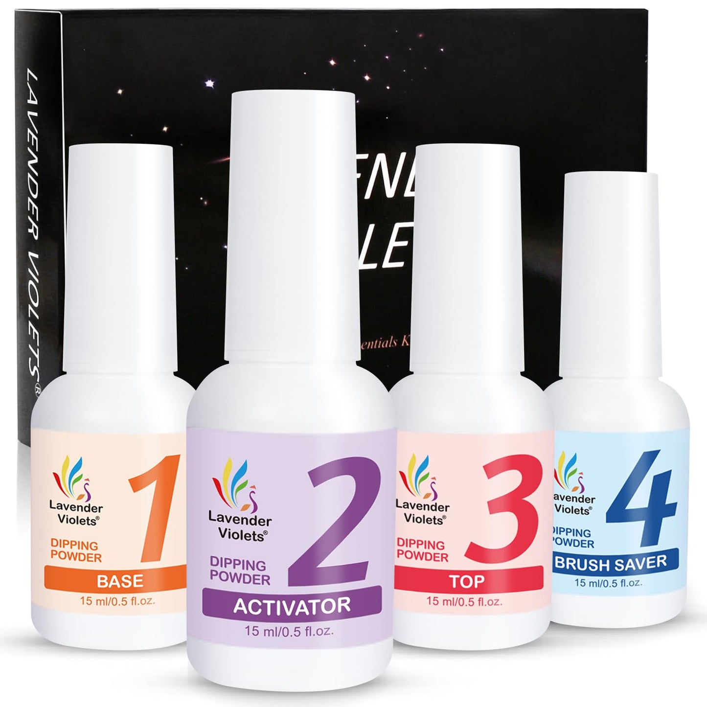 Lavender Violets Dip Powder Liquid Set, Dipping Powder Base Top Coat, Activator, Brush Saver J705B