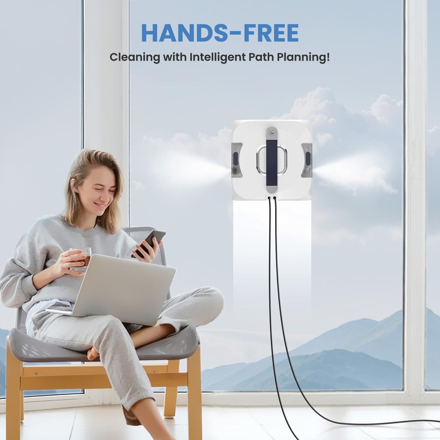 EEland Auto Window Cleaning Robot, Window Cleaner Robot with Dual Water Spray & 3500Pa Suction Power, Intelligent Path Planning, Perfect for High-Rise Windows and Glass Doors