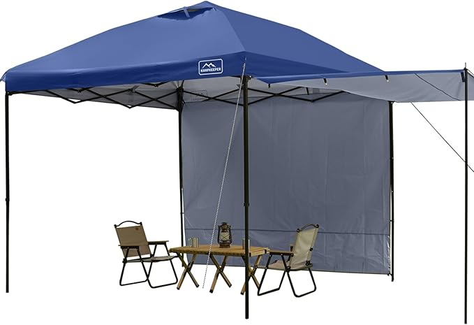 KAMPKEEPER 10x10 pop up Canopy Tent with 2 sidewalls Silver-Coated,Outdoor Canopy Tent for Parties with 2 Shelters,with 4 Poles, 4 Sandbags,8 Ropes,12 Stakes,and 1 Roller Bags