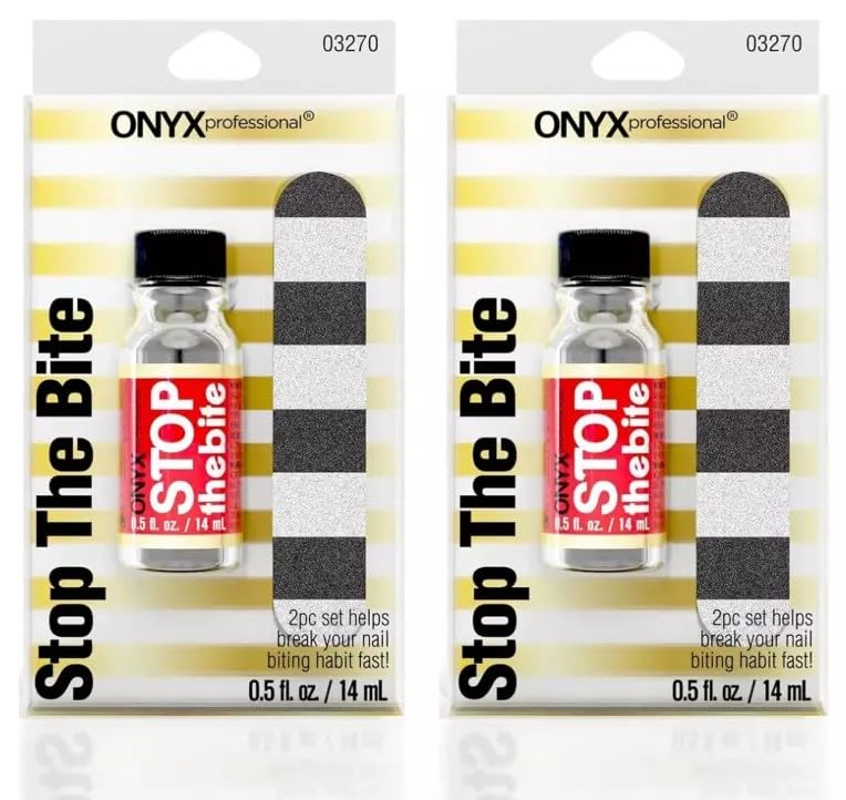 Onyx Professional Stop The Bite Nail Biting Prevention Polish 0.5 fl oz - Helps Nails Grow, Use As Top or Base Coat, Bitter Nail Biting Treatment for Adults (2 Pack)