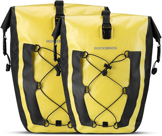 ROCKBROS Bike Pannier Waterproof 27L Large Capacity Bike Bag Rear Rack Waterproof for Grocery Touring Cycling Yellow*2