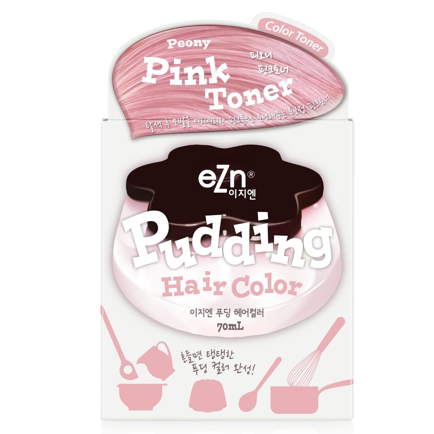 eZn Pudding Hair Dye Ammonia Free Semi-Permanent Self Hair Dye DIY Kit included contain Keratin Made in Korea Beauty (Pink Toner)