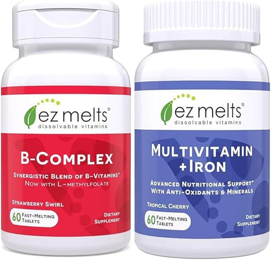 EZ Melts Vitamin B Complex and Multivitamin with Iron, Sugar Free, 1-2 Month Supply