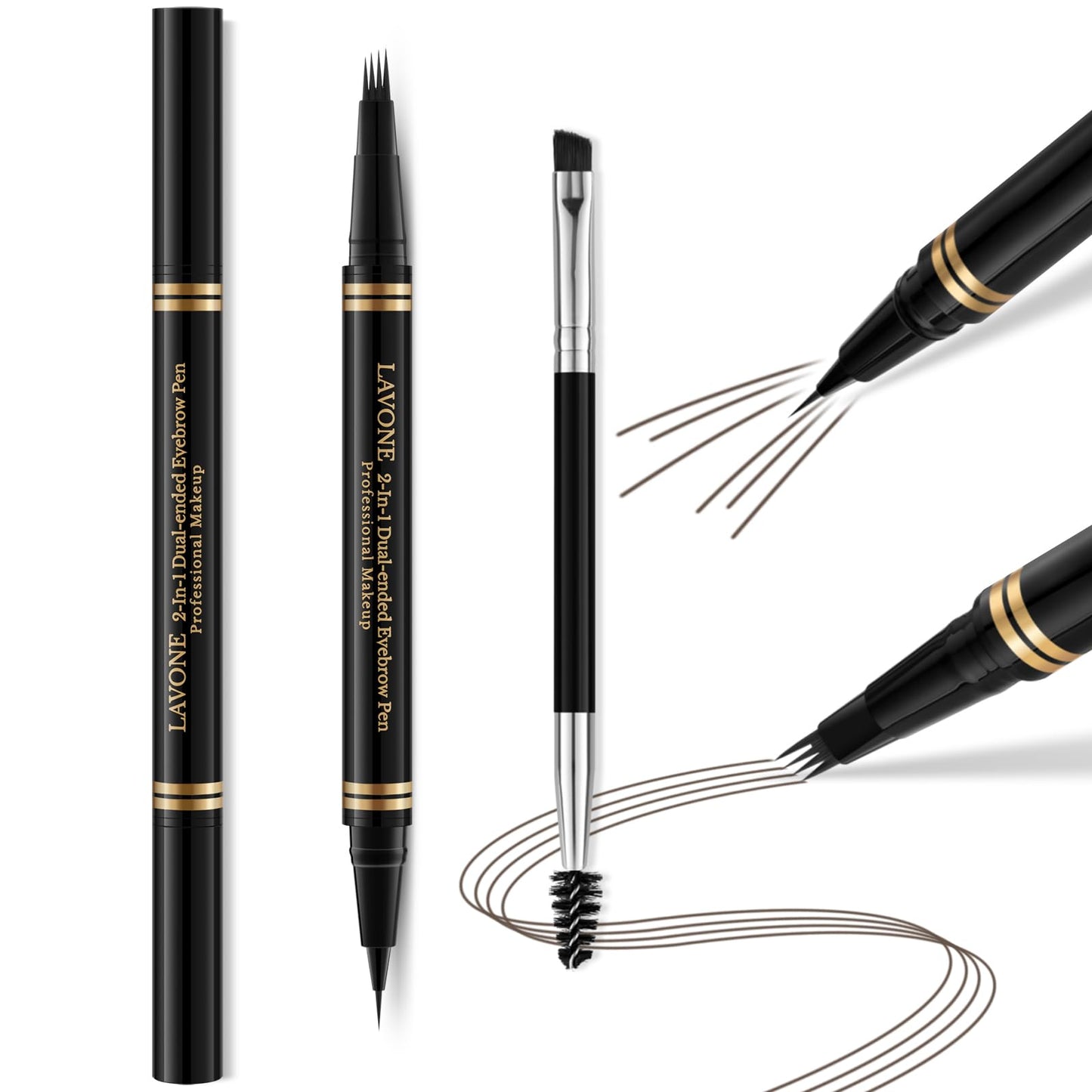 2-in-1 Waterproof Eyebrow Pencil with 4 Tip Microblading Brow Pen and Ultra-Precise Brow Pencil,with Dual-ended Eyebrow Brush -Medium Brown