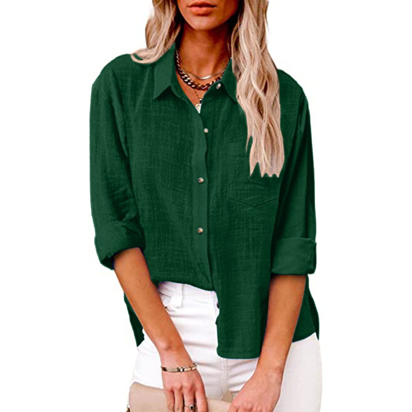 Cardigans for Women Trendy, Long Sleeve Shirts for Women Fall Cotton Linen Tops Blouses Casual Button Down T Shirts Lightweight Cardigans with Pocket Fashion 2024 Womens Fall Tops C-green