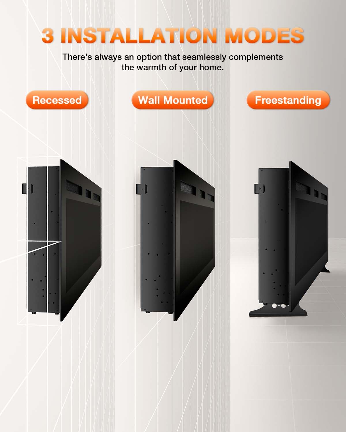 Electric Fireplace 60Inch,Realistic Flame Electric Fireplace Heater,Log Set,Crystal Flames 750-1500W with Timer Inserts,Wall Mounted,TV Stand Touch Screen & Remote for Living Room Easy Install