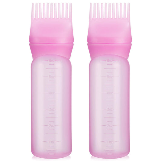 Pimoys 2 Pack Root Comb Applicator Bottle, 6 Ounce Oil Applicator for Hair Dye, Hair Oiling Applicator Hair Coloring Brush Bottle with Graduated Scale