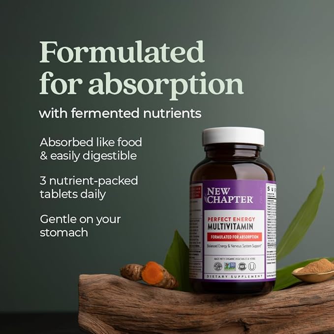 New Chapter Energy Supplement - Perfect Energy Multivitamin for Balanced Energy + Stress Support with B Vitamins + Vitamin D3 + Organic Non-GMO Ingredients - 96 ct