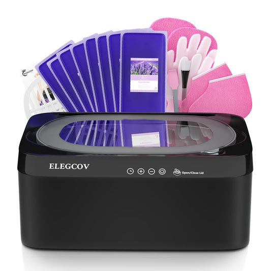 ELEGCOV Paraffin Wax Machine for Hand and Feet, 4500ml Paraffin Warmer with 8 Pack Paraffin Wax Refills, Precision Temperature Control for Reservation Paraffin Wax Bath, Fast Wax Meltdown, Black