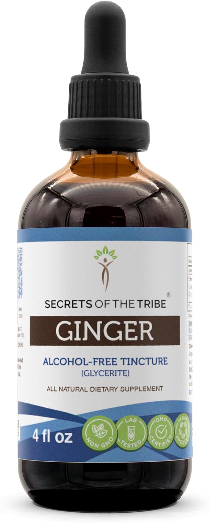 Secrets of the Tribe Ginger Tincture Alcohol-Free Extract, Ginger (Zingiber officinale) Dried Root 4 OZ