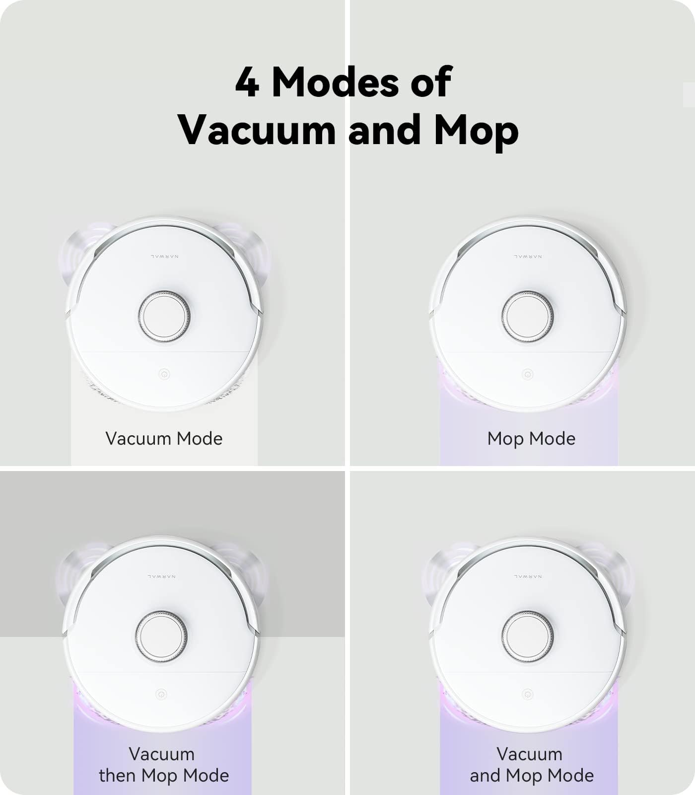 NARWAL Freo Mate Robot Vacuum and Mop Comb, Washing & Drying, Dirt Sense Ultra Clean, Auto Add Cleaner, LCD Display, Smart Swing, Arcuate-Route, WiFi, APP Control, White