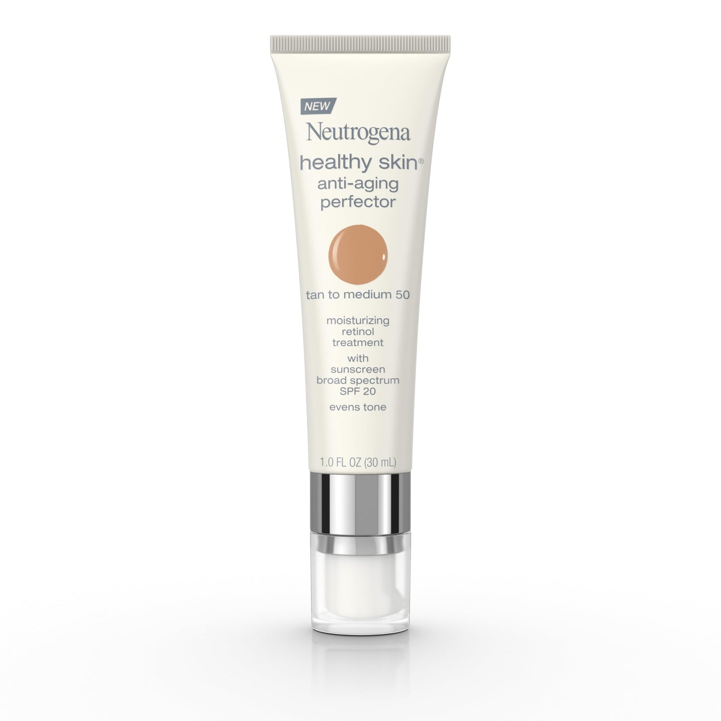 Neutrogena Healthy Skin Anti-Aging Perfector Tinted Facial Moisturizer and Retinol Treatment with Broad Spectrum SPF 20 Sunscreen with Titanium Dioxide, 50 Tan to Medium, 1 fl. oz